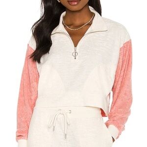 Best life lounge, set pink and white size small top zip and jogger